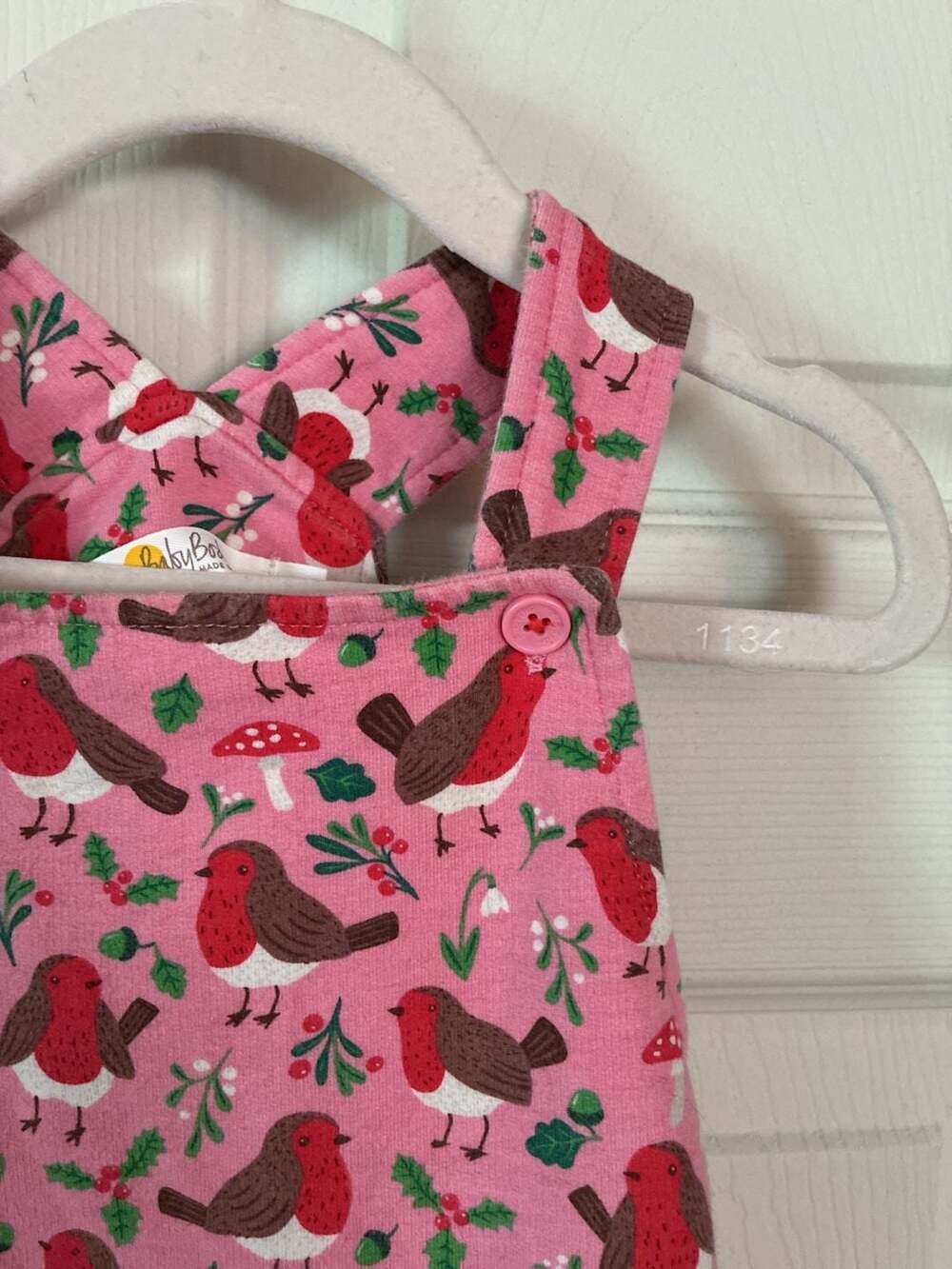 Baby Boden Pink Robin Print Cotton Jersey Dungarees - Picture 4 of 6